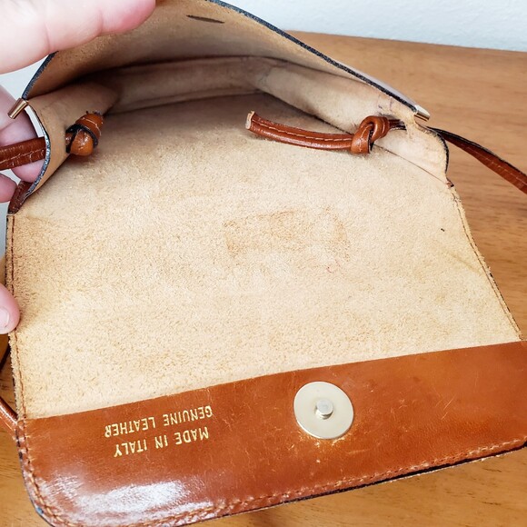 VTG 90s Cognac Brown Leather Shoulder Bag Purse Boho Western Made in Italy - Picture 4 of 12